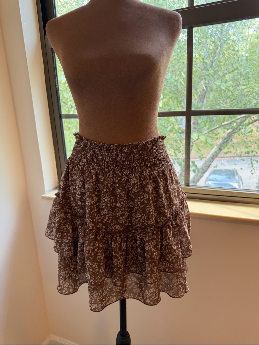 aerie Brown Floral Ruffle Tiered Mini Skirt